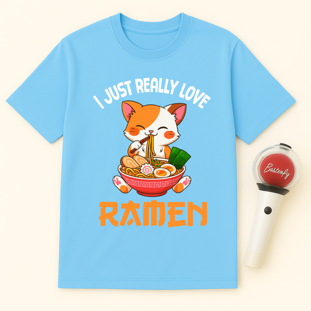 I JUST REALLY LOVE RAMEN ORANGE WHITE CAT UNISEX T-SHIRT