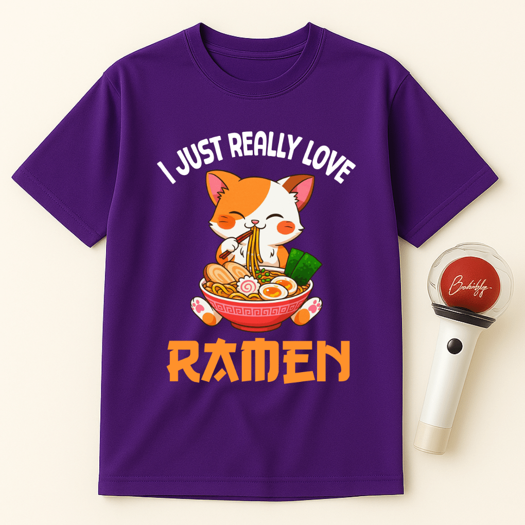 I JUST REALLY LOVE RAMEN ORANGE WHITE CAT UNISEX T-SHIRT