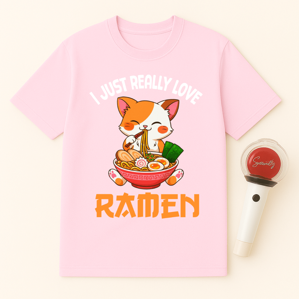 I JUST REALLY LOVE RAMEN ORANGE WHITE CAT UNISEX T-SHIRT