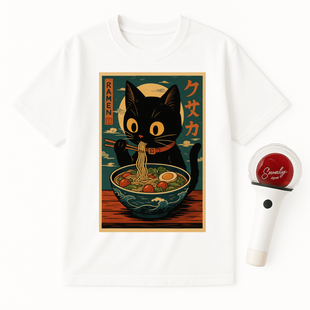 BLACK CAT EATING RAMEN UNISEX T-SHIRT