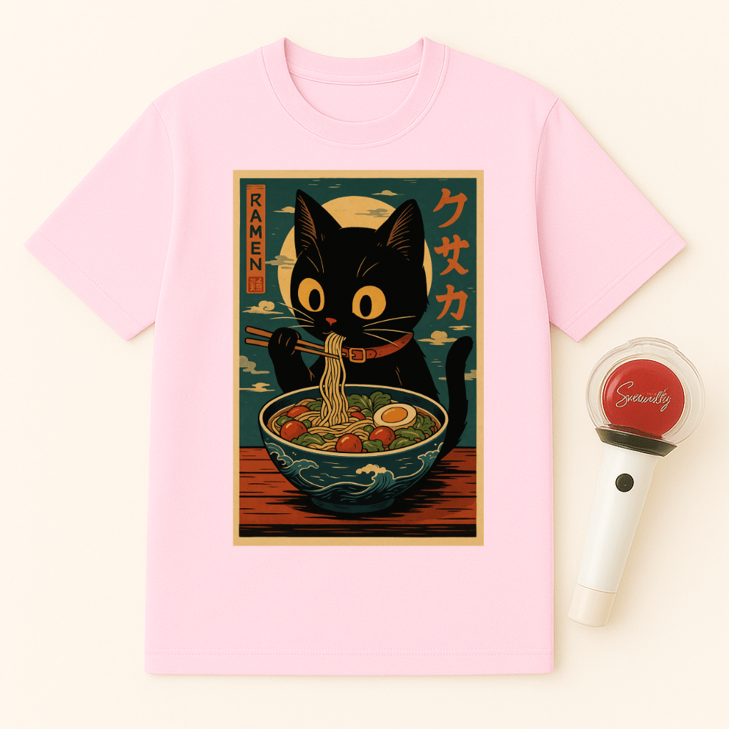 BLACK CAT EATING RAMEN UNISEX T-SHIRT