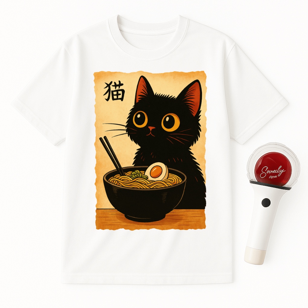 BLACK CAT RAMEN JAPANESE UNISEX T-SHIRT
