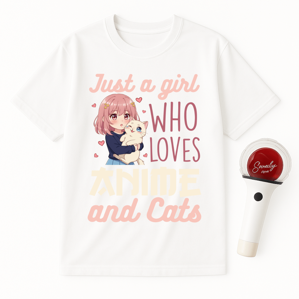 JUST A GIRL WHO LOVES ANIME AND CATS T-SHIRT
