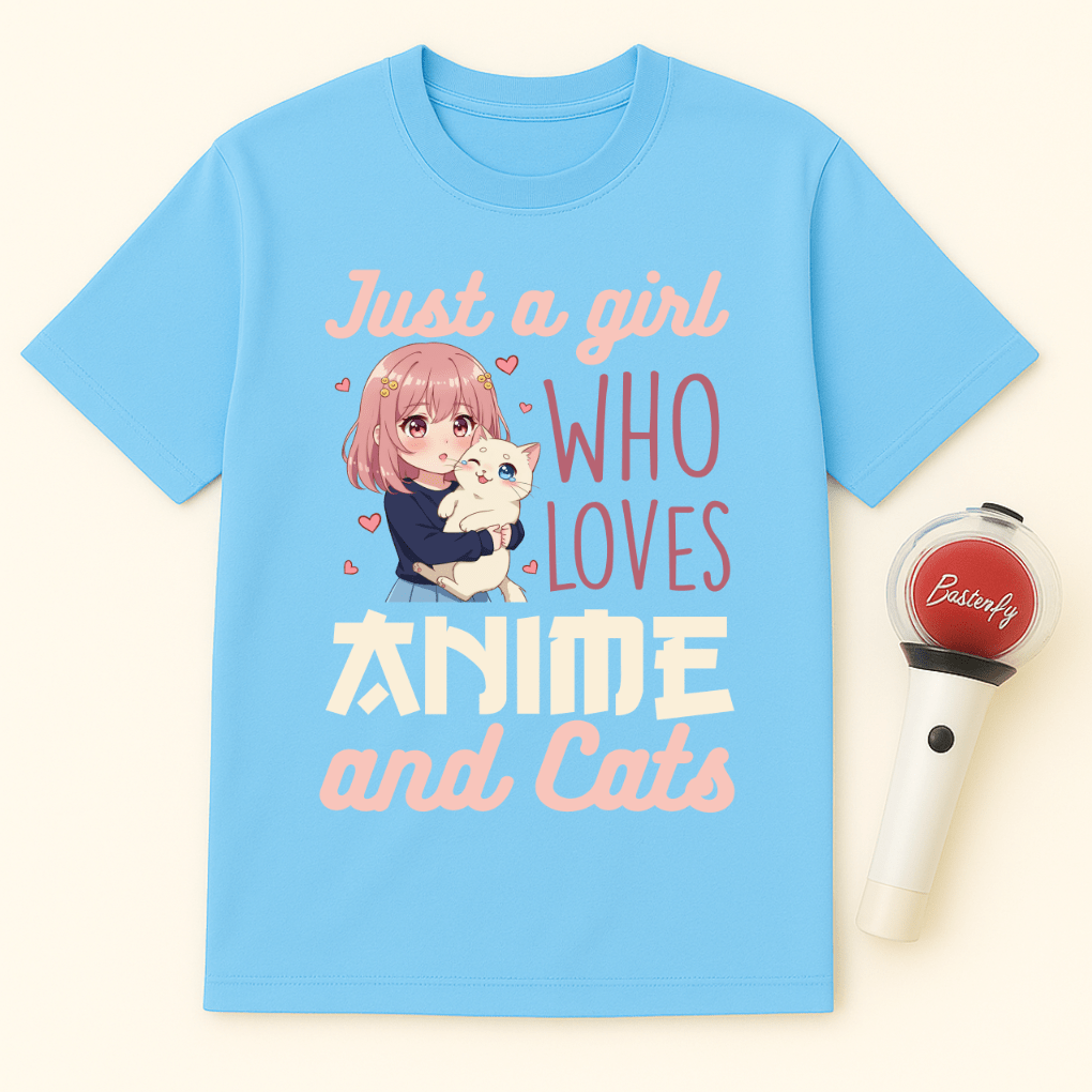 JUST A GIRL WHO LOVES ANIME AND CATS T-SHIRT