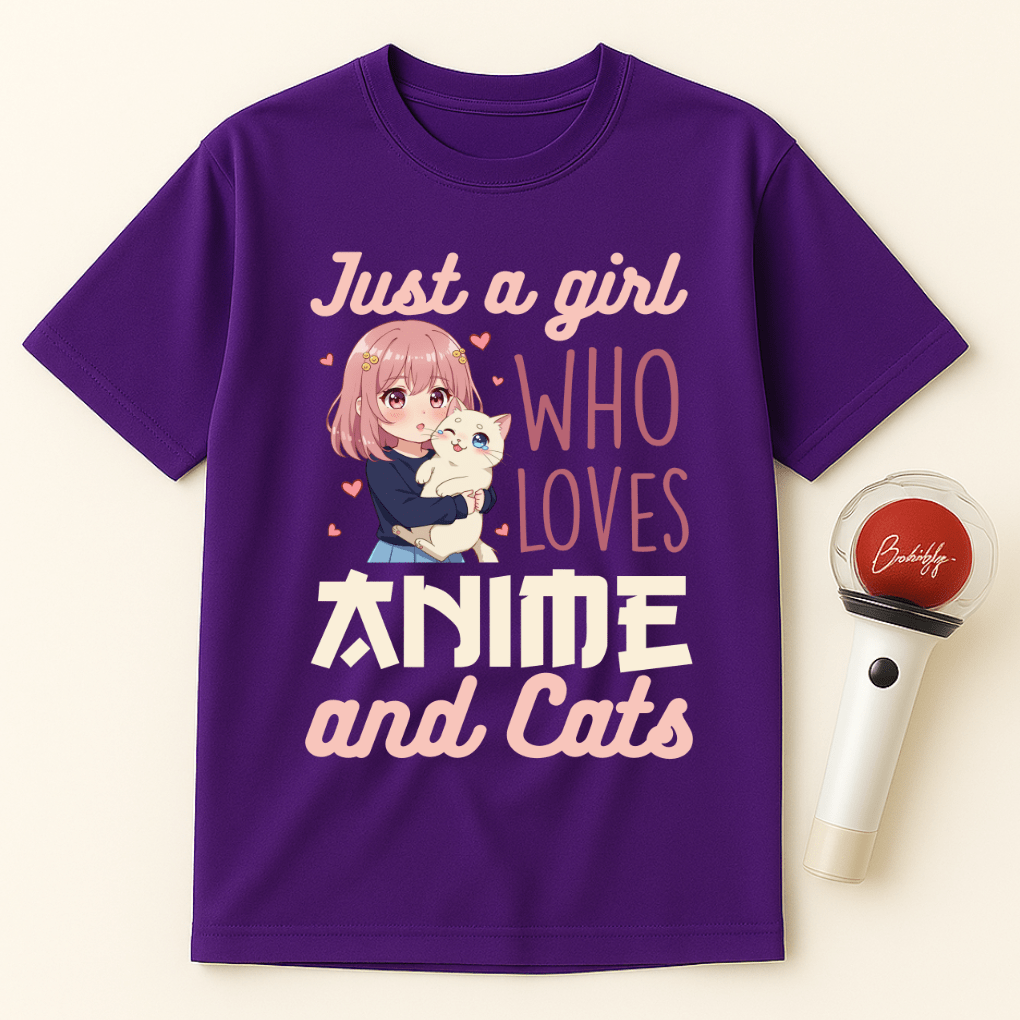 JUST A GIRL WHO LOVES ANIME AND CATS T-SHIRT