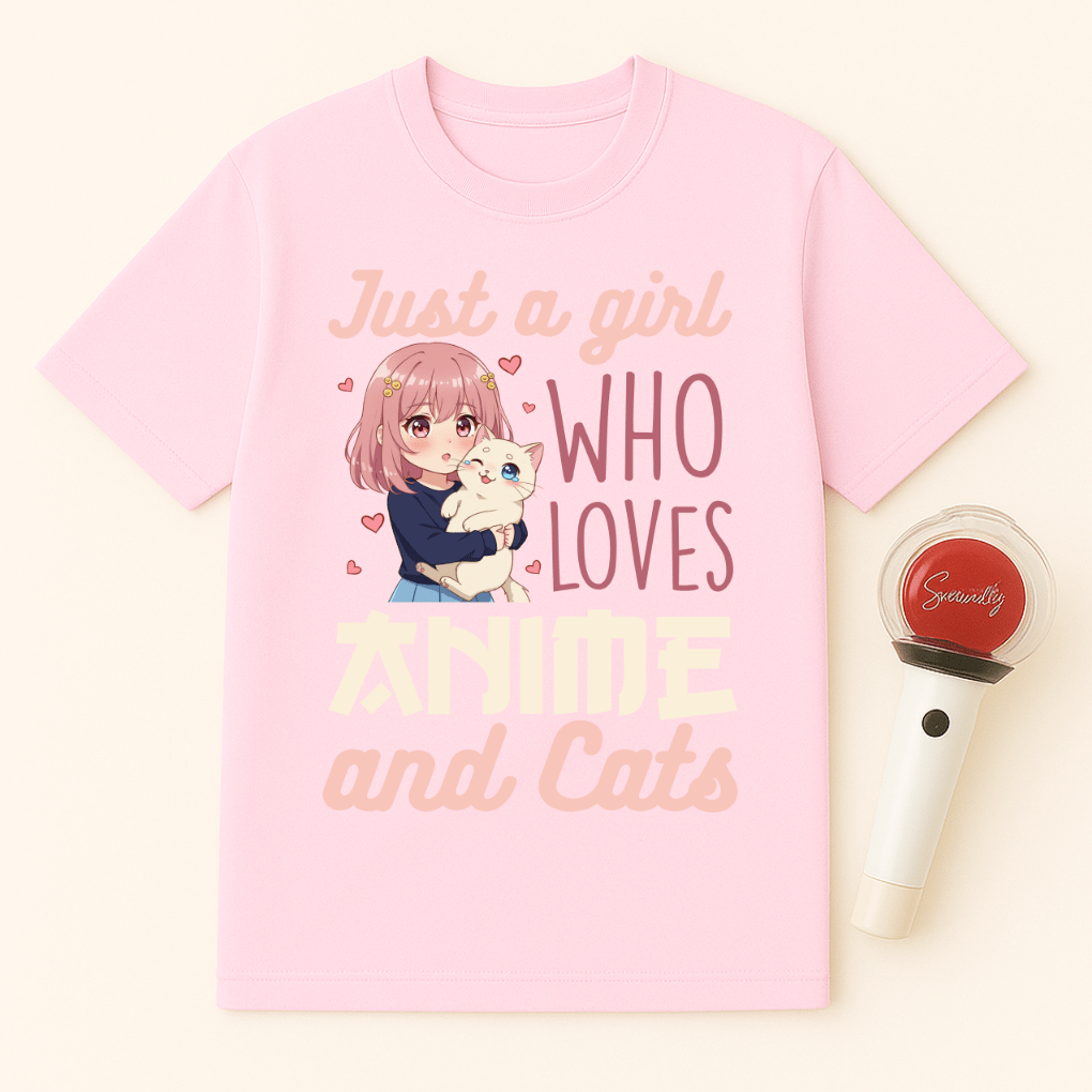 JUST A GIRL WHO LOVES ANIME AND CATS T-SHIRT