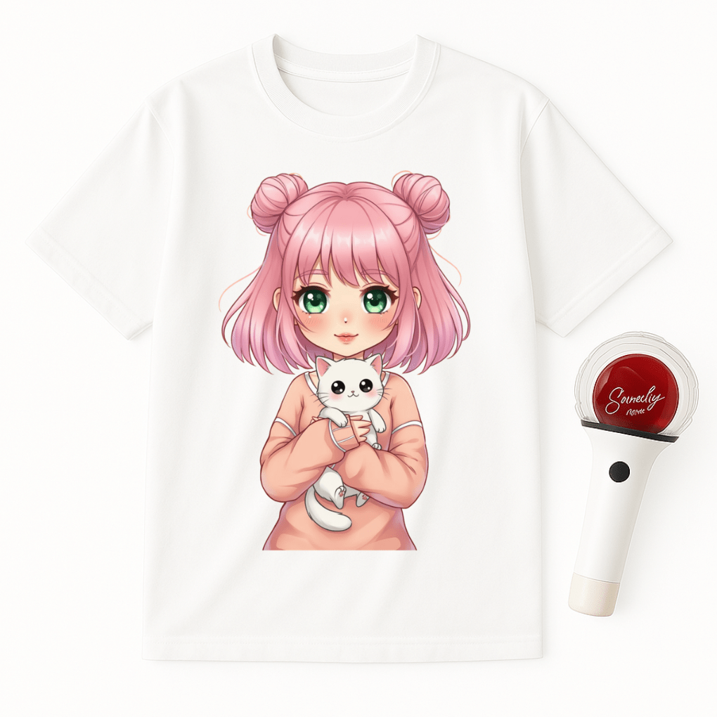 ANIME GIRL WITH CAT UNISEX T-SHIRT