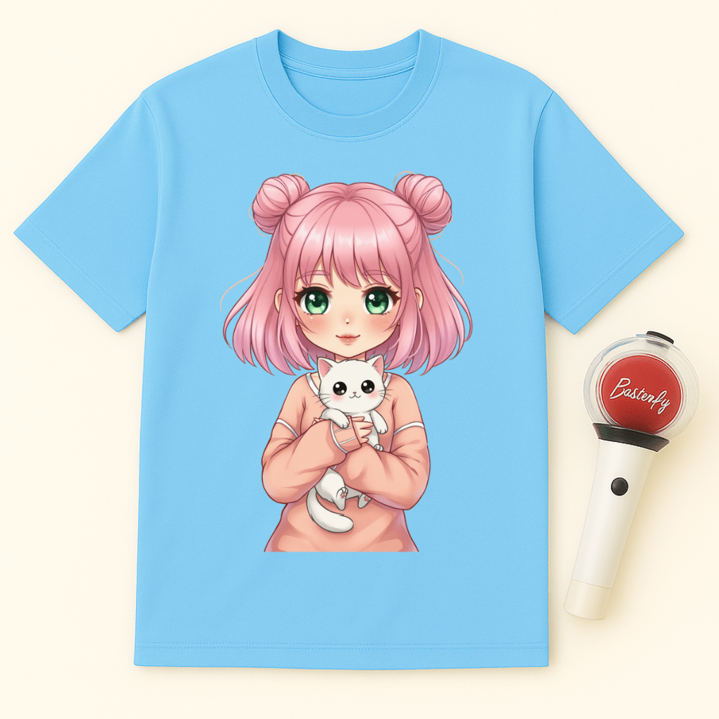 ANIME GIRL WITH CAT UNISEX T-SHIRT