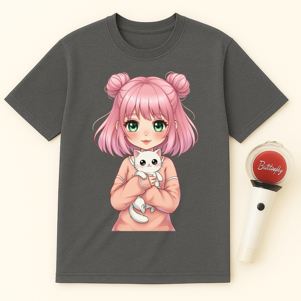 ANIME GIRL WITH CAT UNISEX T-SHIRT
