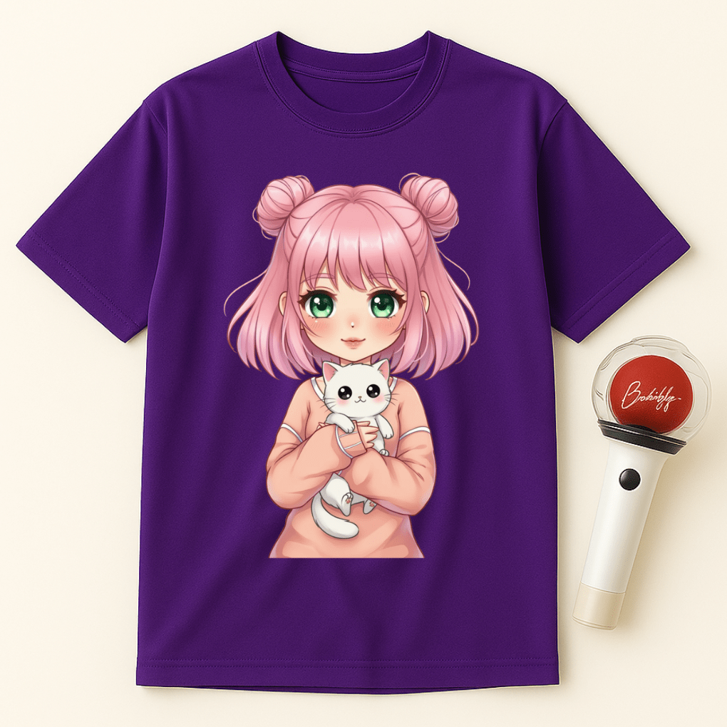 ANIME GIRL WITH CAT UNISEX T-SHIRT