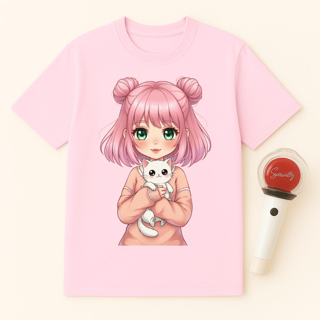 ANIME GIRL WITH CAT UNISEX T-SHIRT