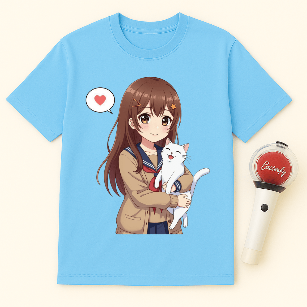 ANIME AND CAT UNISEX T-SHIRT