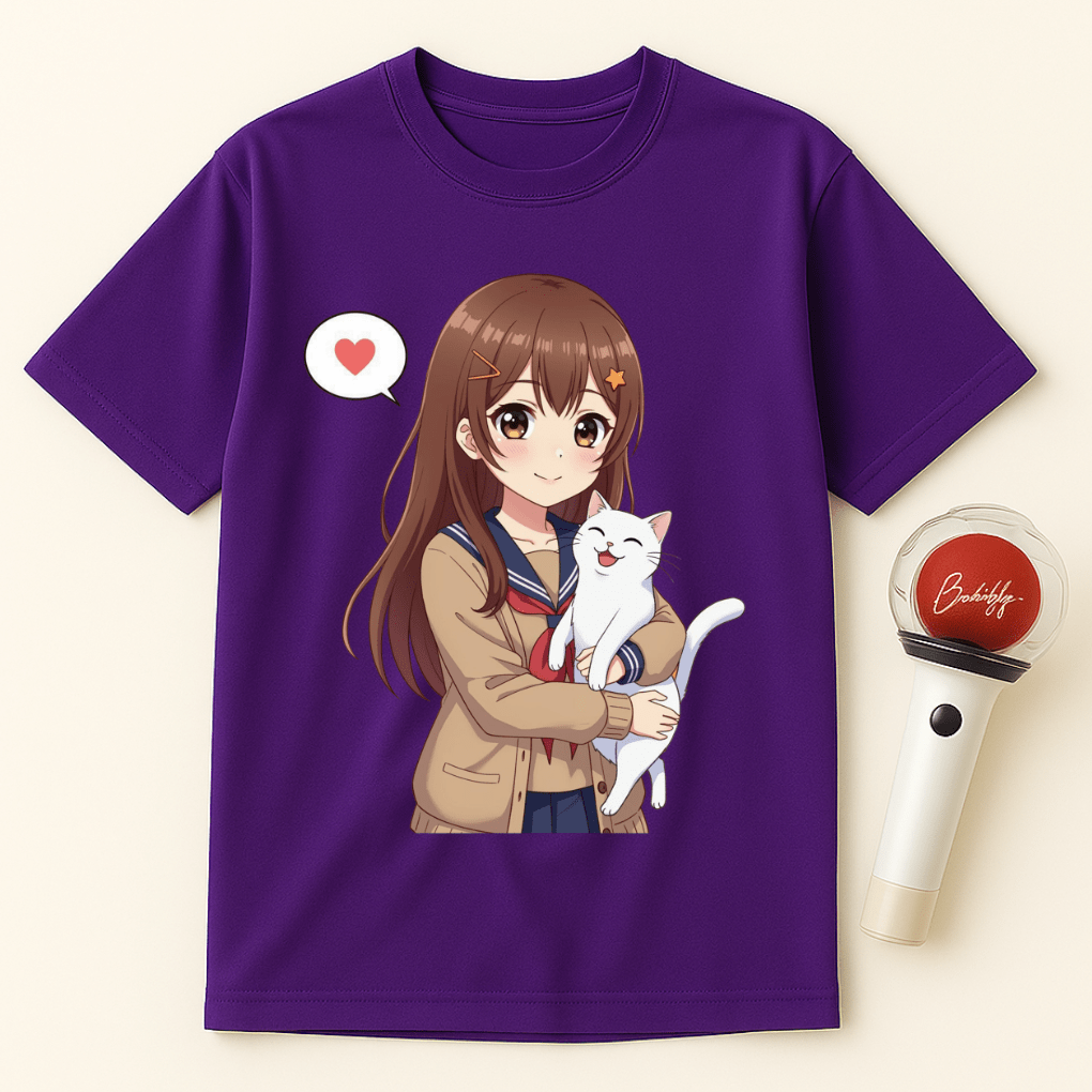 ANIME AND CAT UNISEX T-SHIRT