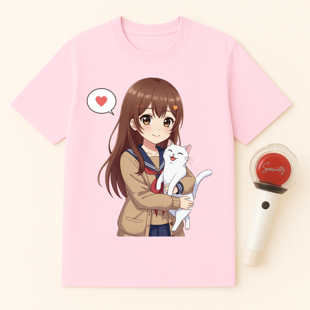 ANIME AND CAT UNISEX T-SHIRT