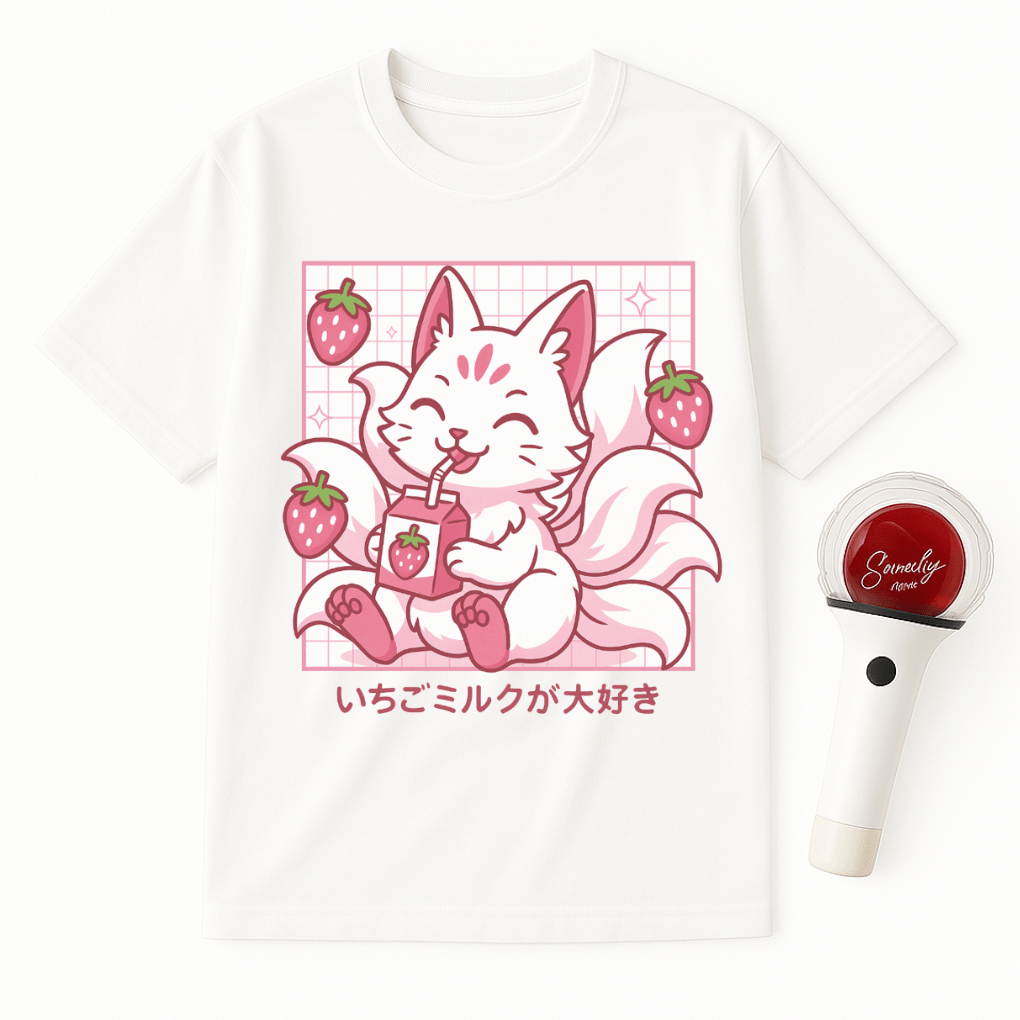 PINK STRAWBERRY MILK KITSUNE FOX UNISEX T-SHIRT