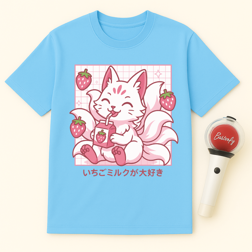 PINK STRAWBERRY MILK KITSUNE FOX UNISEX T-SHIRT