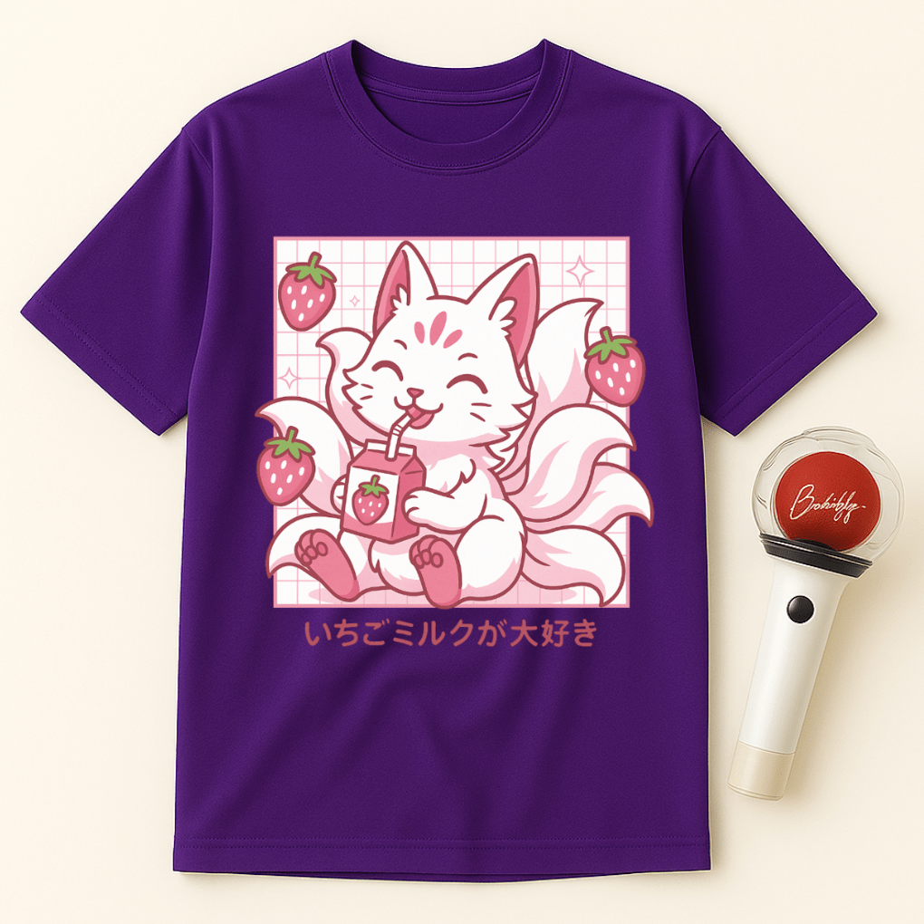 PINK STRAWBERRY MILK KITSUNE FOX UNISEX T-SHIRT