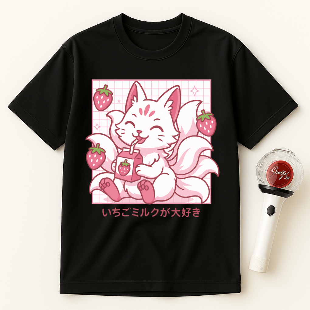 PINK STRAWBERRY MILK KITSUNE FOX UNISEX T-SHIRT
