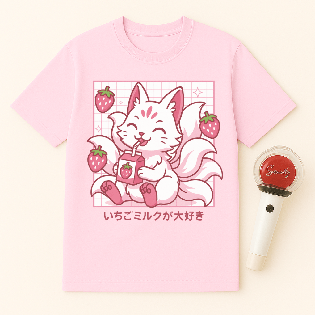 PINK STRAWBERRY MILK KITSUNE FOX UNISEX T-SHIRT