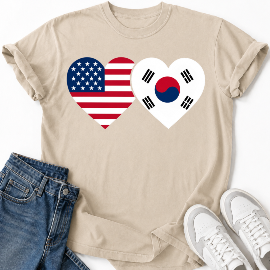 USA & SOUTH KOREA HEART FLAG T-SHIRT