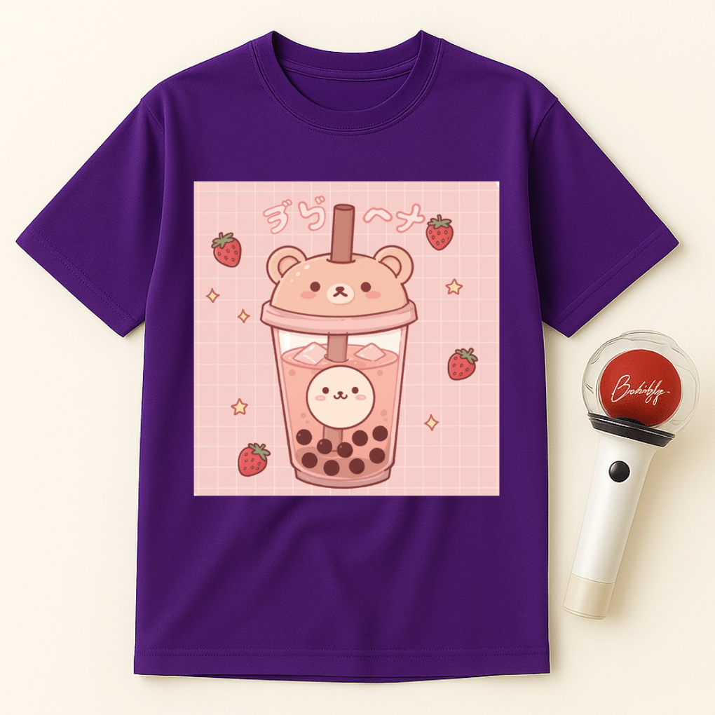 BEAR STRAWBERRY BOBA TEA UNISEX T-SHIRT