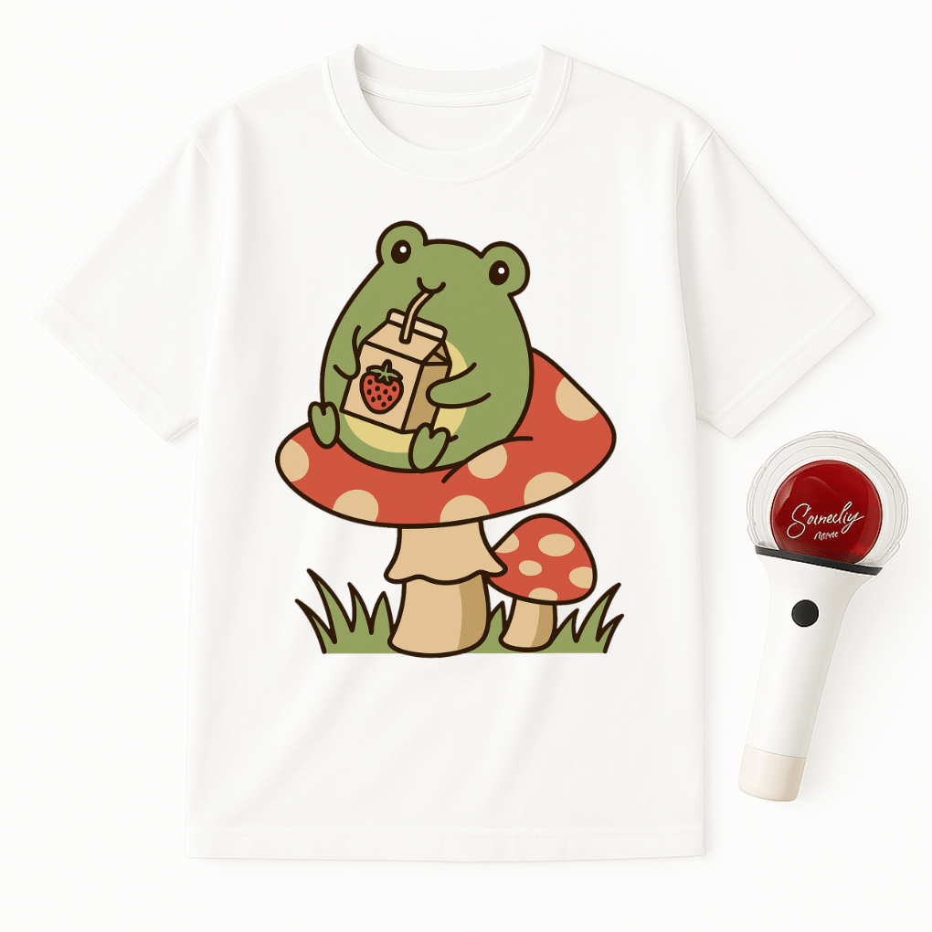 FROG DRINKING STRAWBERRY MILK UNISEX T-SHIRT
