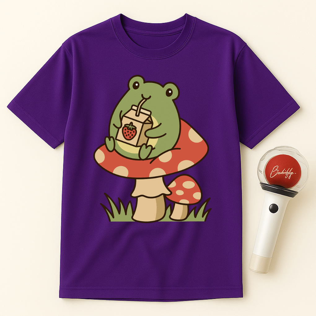FROG DRINKING STRAWBERRY MILK UNISEX T-SHIRT