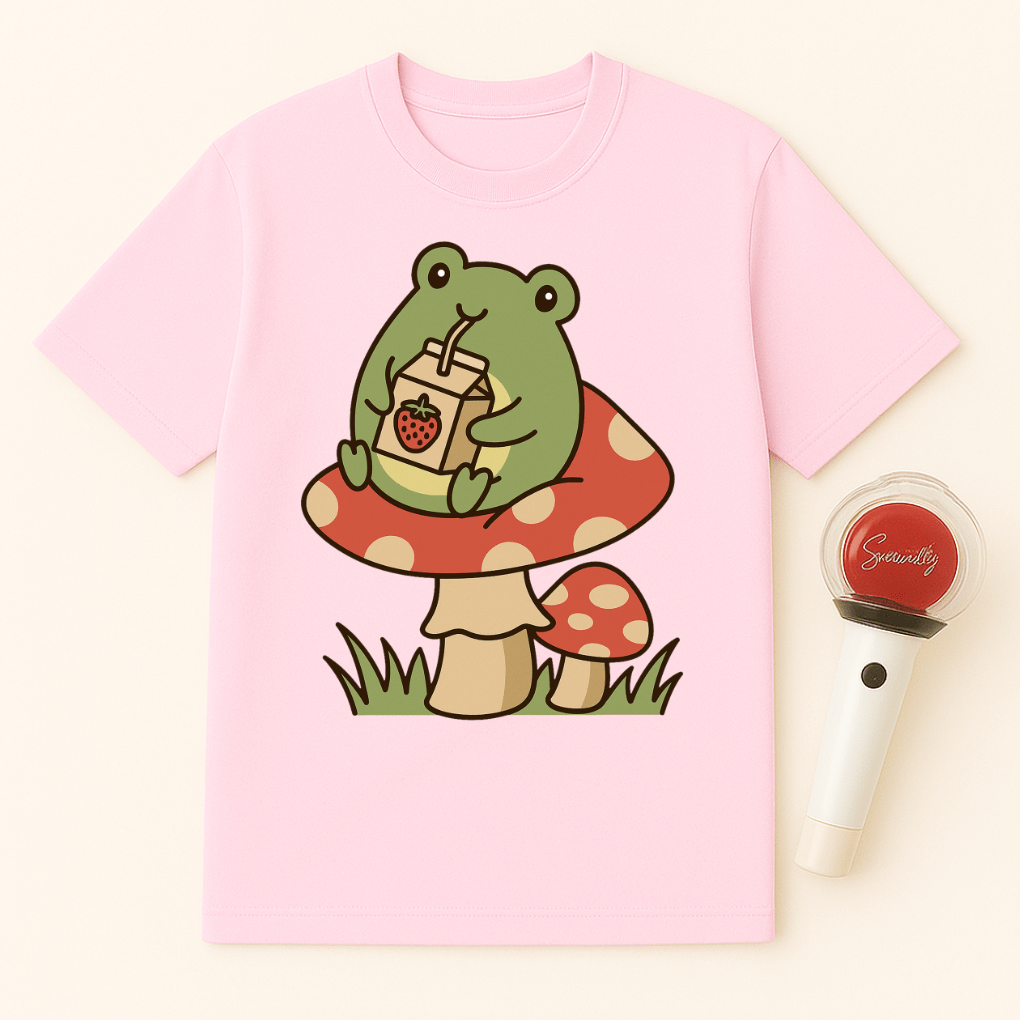 FROG DRINKING STRAWBERRY MILK UNISEX T-SHIRT