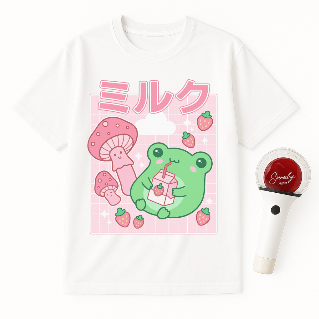 FROG DRINKING STRAWBERRY MILK UNISEX T-SHIRT
