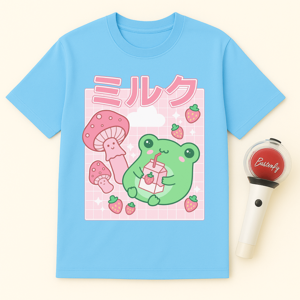 FROG DRINKING STRAWBERRY MILK UNISEX T-SHIRT