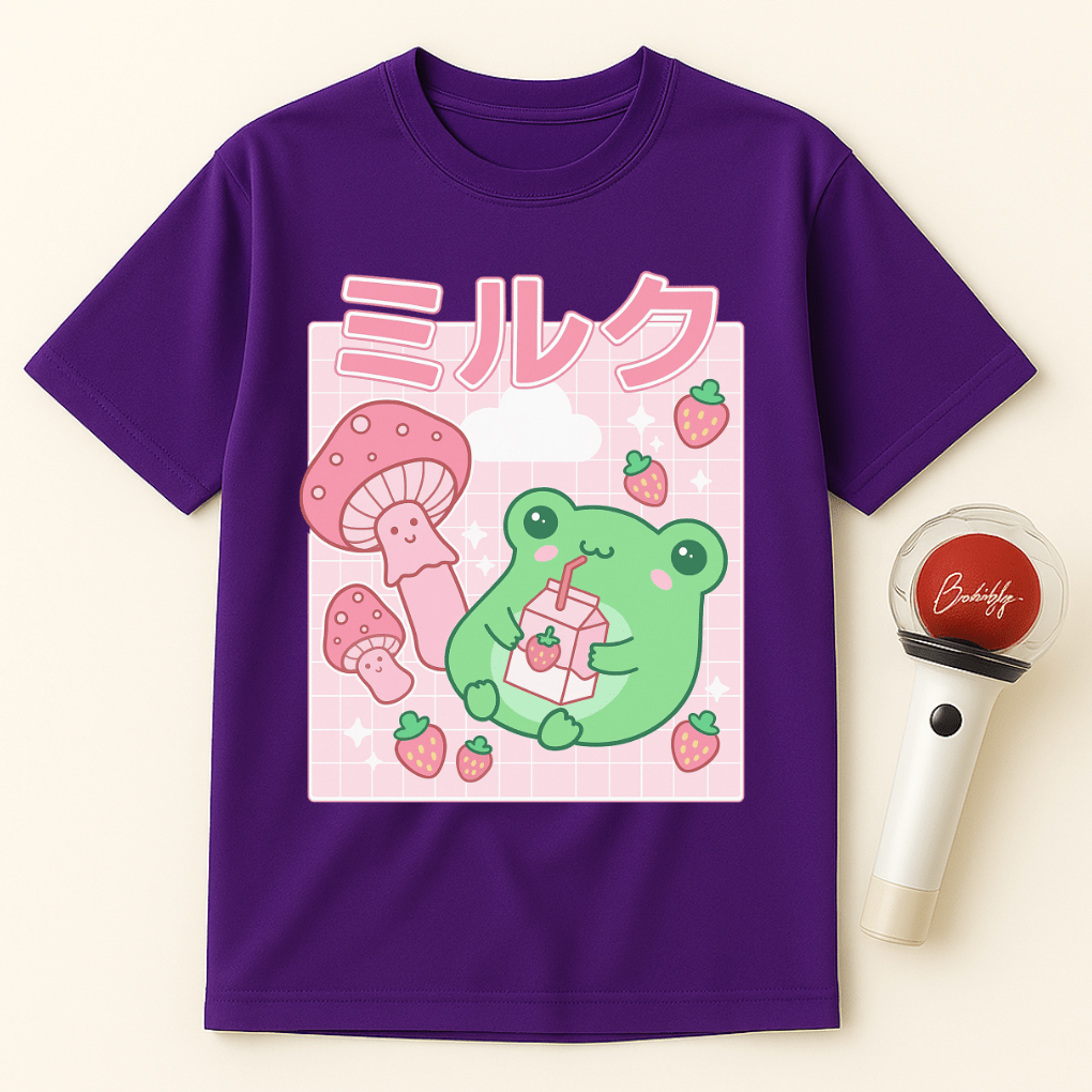 FROG DRINKING STRAWBERRY MILK UNISEX T-SHIRT