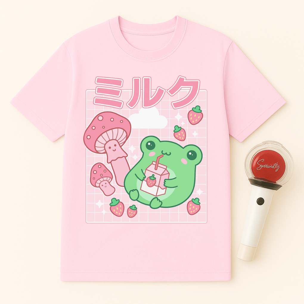 FROG DRINKING STRAWBERRY MILK UNISEX T-SHIRT