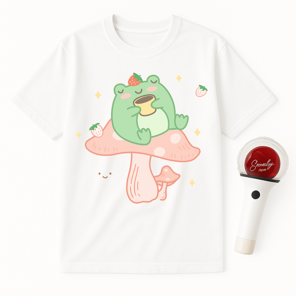 FROG SITTING ON PINK MUSHROOM UNISEX T-SHIRT