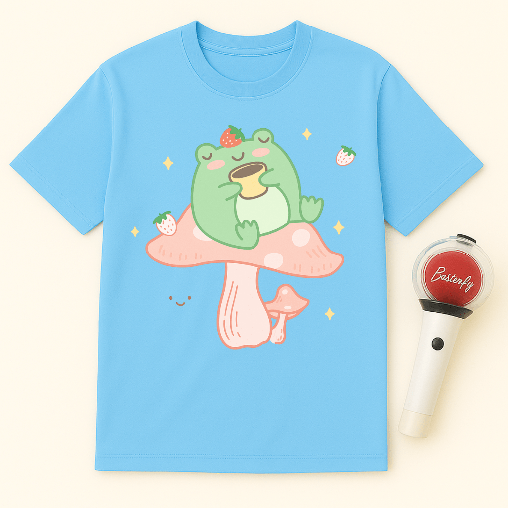 FROG SITTING ON PINK MUSHROOM UNISEX T-SHIRT