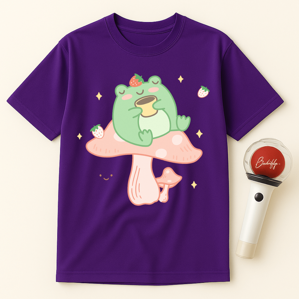 FROG SITTING ON PINK MUSHROOM UNISEX T-SHIRT