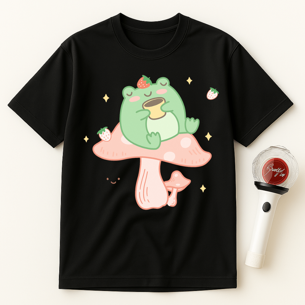FROG SITTING ON PINK MUSHROOM UNISEX T-SHIRT