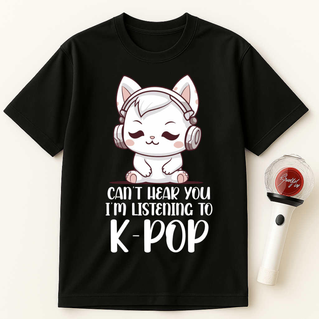 CAN'T HEAR YOU I'M LISTENING TO K-POP CAT T-SHIRT