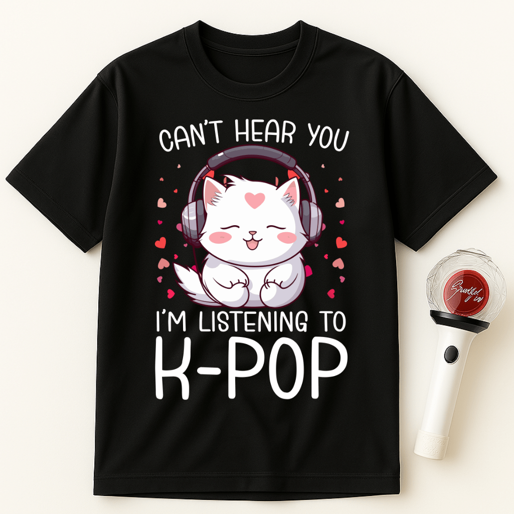 CAN'T HEAR YOU I'M LISTENING TO K-POP WHITE CAT UNISEX T-SHIRT