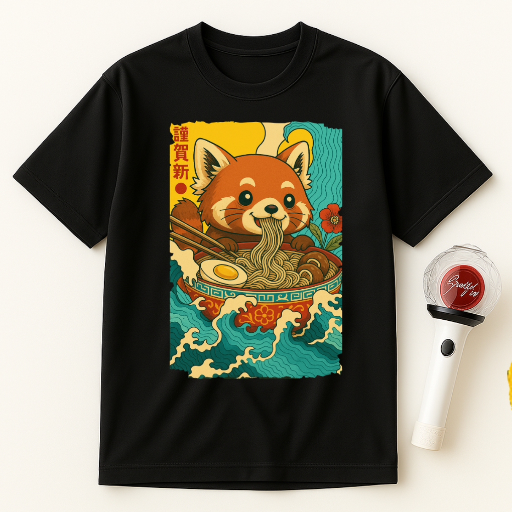 RED PANDA EATING RAMEN UNISEX T-SHIRT