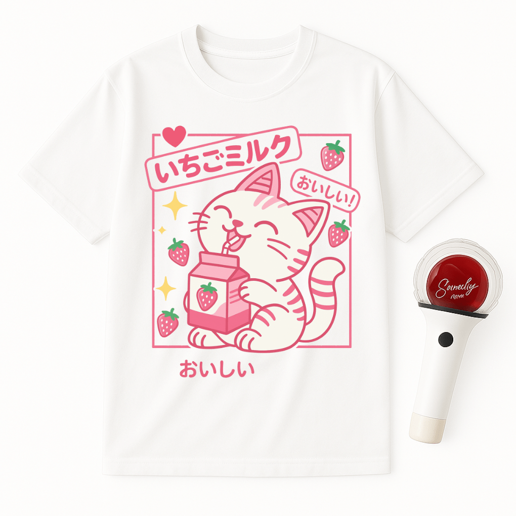 KAWAII STRAWBERRY MILK CAT UNISEX T-SHIRT