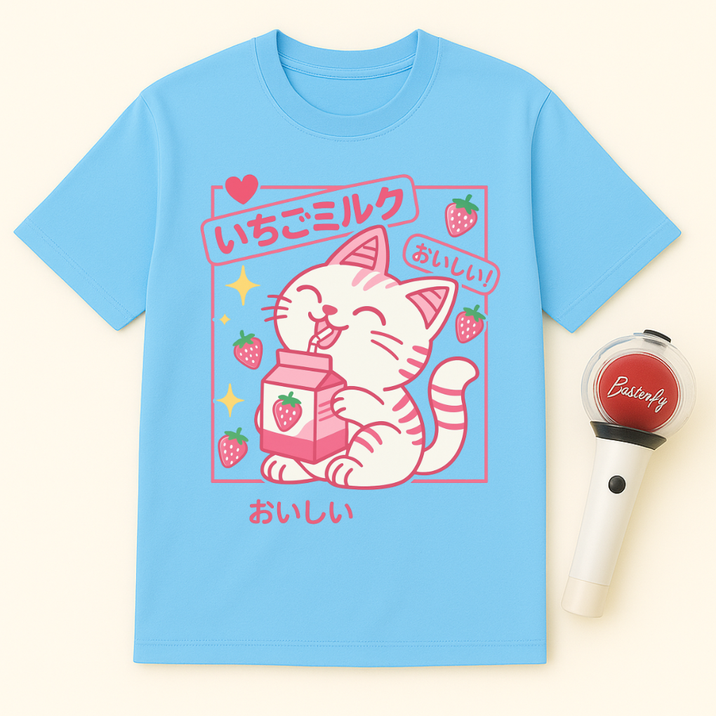 KAWAII STRAWBERRY MILK CAT UNISEX T-SHIRT