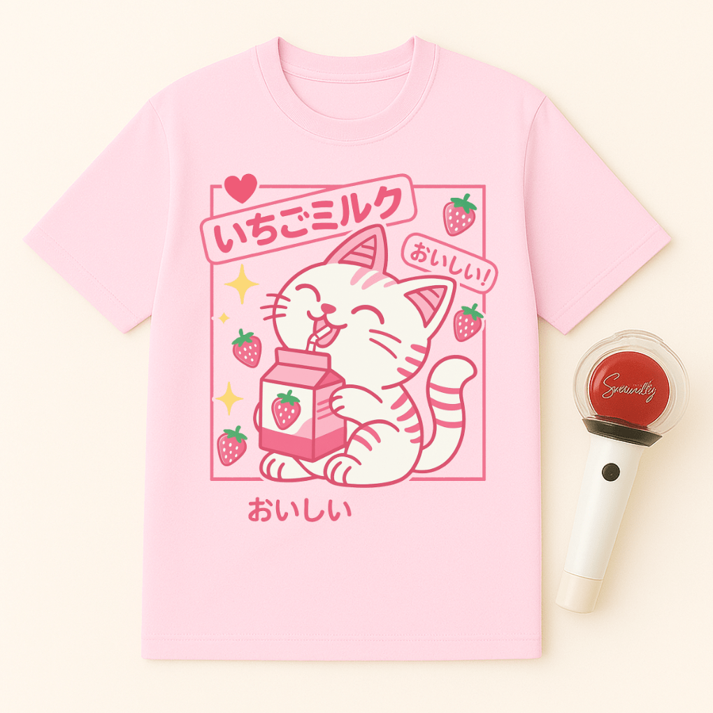 KAWAII STRAWBERRY MILK CAT UNISEX T-SHIRT