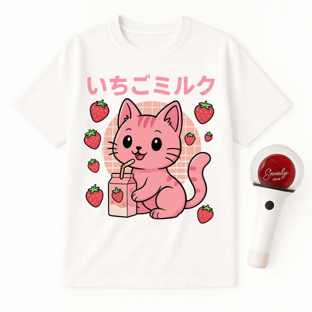 CAT STRAWBERRY MILK UNISEX T-SHIRT