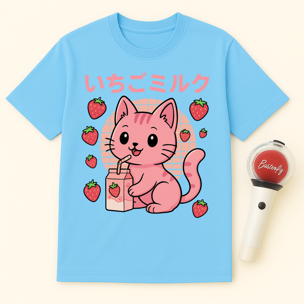 CAT STRAWBERRY MILK UNISEX T-SHIRT