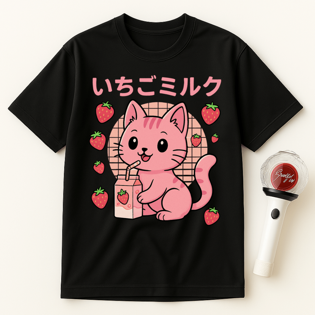 CAT STRAWBERRY MILK UNISEX T-SHIRT