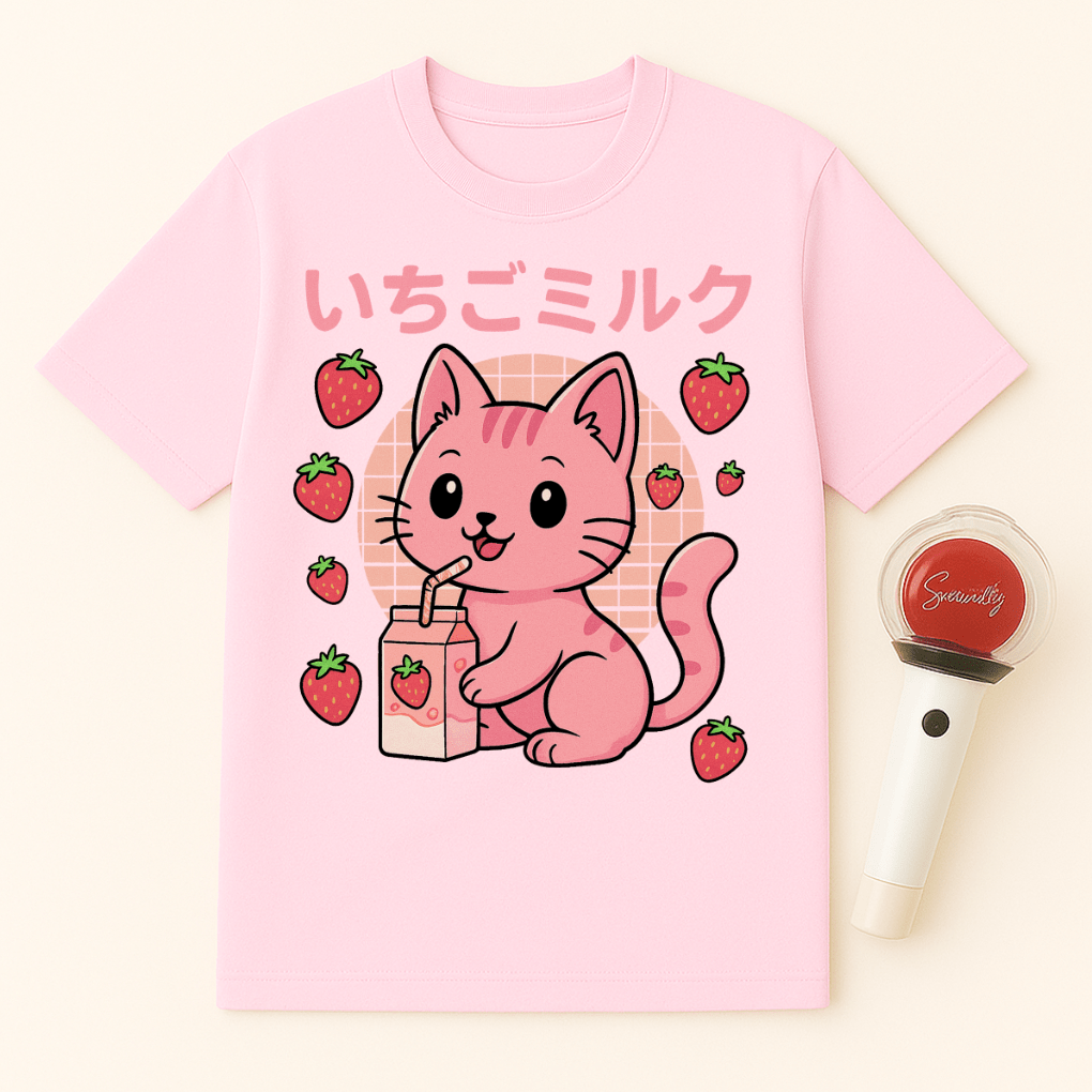 CAT STRAWBERRY MILK UNISEX T-SHIRT