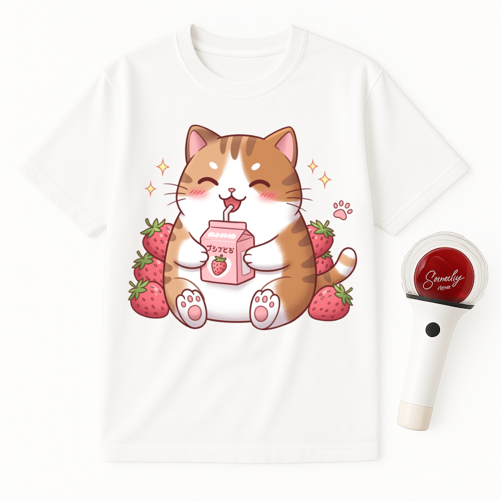 CAT WITH STRAWBERRY MILK UNISEX T-SHIRT