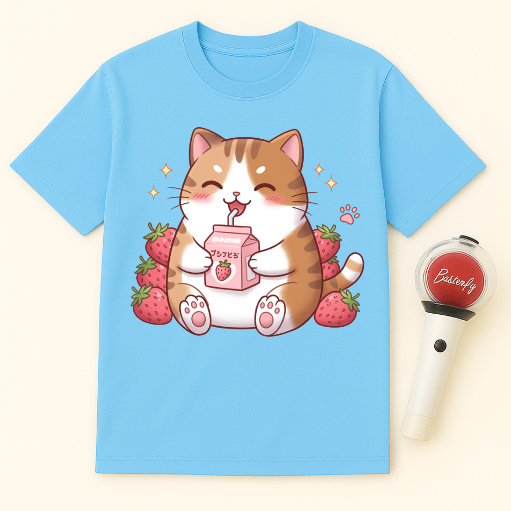 CAT WITH STRAWBERRY MILK UNISEX T-SHIRT