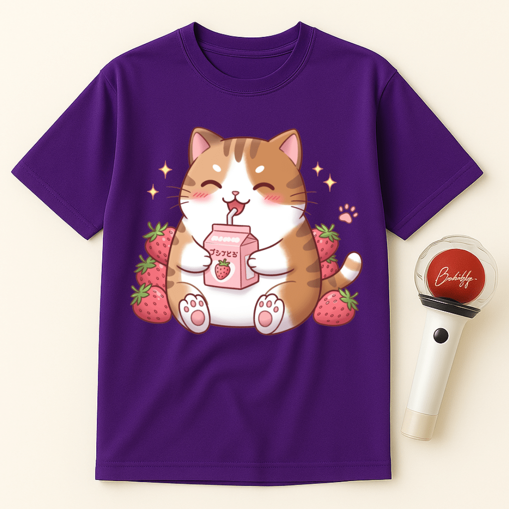 CAT WITH STRAWBERRY MILK UNISEX T-SHIRT
