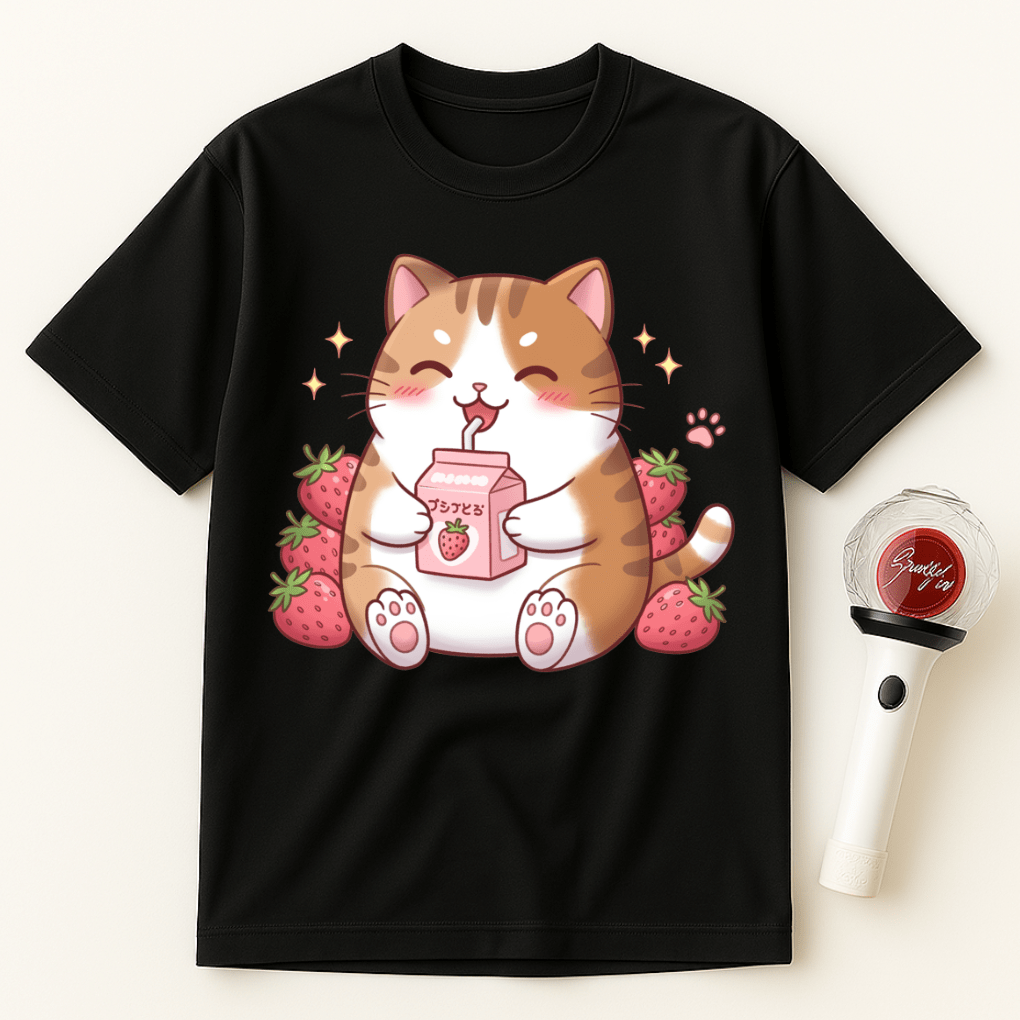 CAT WITH STRAWBERRY MILK UNISEX T-SHIRT